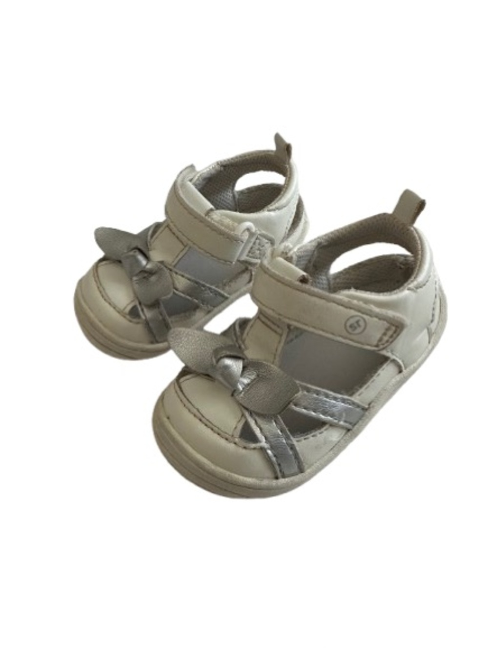 Stride Rite Baby Girl 4M White & Silver Bow Walker Sandals with Adjustable Strap